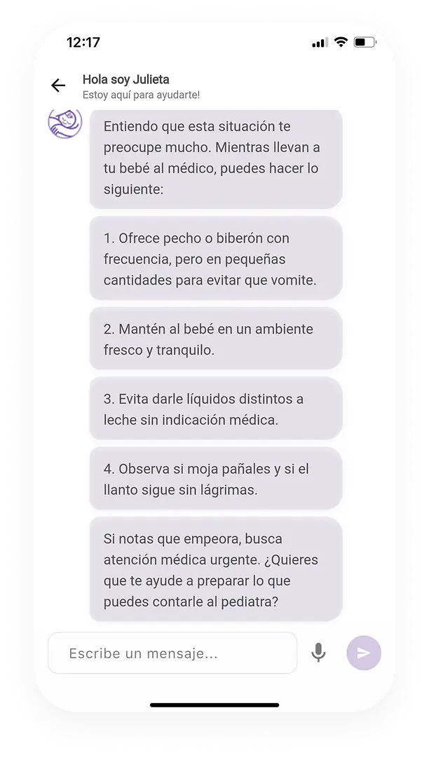 Chat de bbconmigo con guía pediátrica